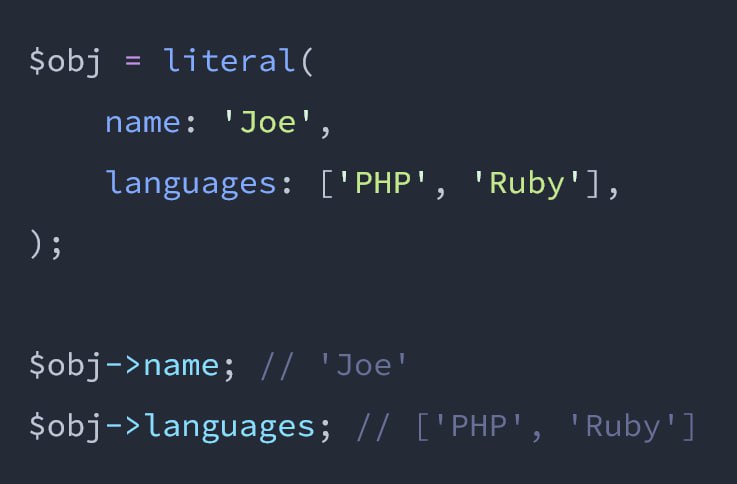 В Laravel 11 есть хелпер literal, с помощью которого можно создавать объекты