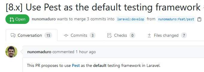 Nuno Maduro запулреквестил свой Pest как дефолтный тестовый фреймворк для Laravel 8, вместо PHPUnit (точнее поверх него).
