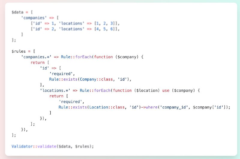 Валидация массивов с помощью нового метода Rule::forEach в Laravel 9