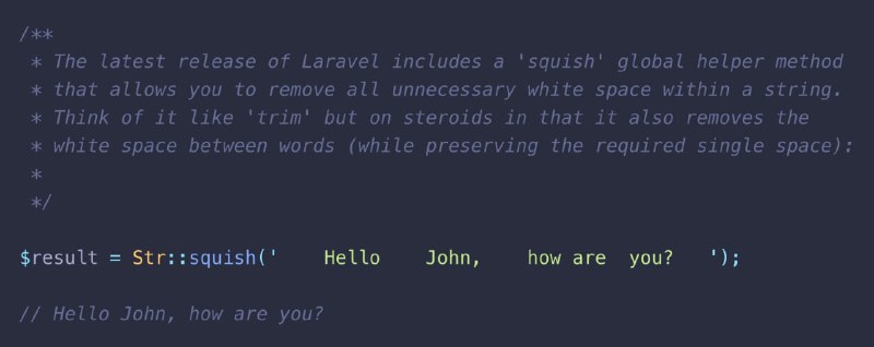 В Laravel 9.7 добавлен хелпер Str::squish(). Удаляет все лишние пробелы из строки, в том числе между словами.
