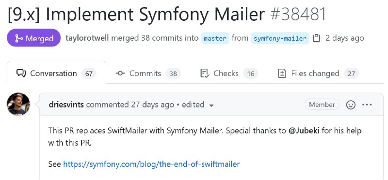 Symfony Mailer официально заменил SwiftMailer в грядущем Laravel 9Но есть несколько критических изменений, подробнее о них в блоке «Breaking changes», по ссылке: