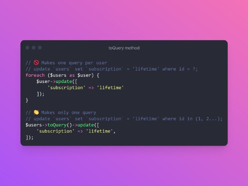 Если у вас Eloquent-коллекция и нужно обновить каждую запись, то вы можете использовать метод toQuery и выполнить обновление одним запросом, вместо того чтобы в цикле перебирать всю коллекцию.
