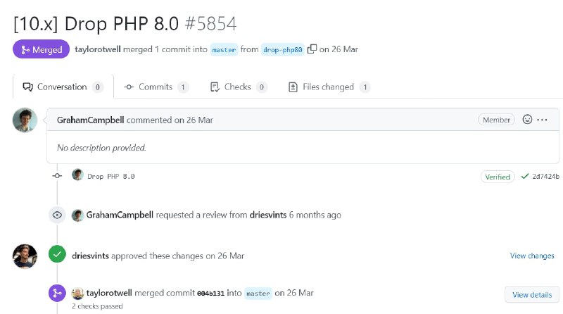 Laravel 10 планируется выпустить 7 февраля 2023 года. Посмотрим, что на данный момент о ней известно:— Фреймворк будет требовать PHP 8.1.— Будет удалён метод dispatchNow(). Его необходимо заменить на dispatchSync(). Также будут удалены ещё несколько устаревших методов.— Создание кастомных правил командой make:rule будет по дефолту делать их invokable.Подробнее об изменениях: 