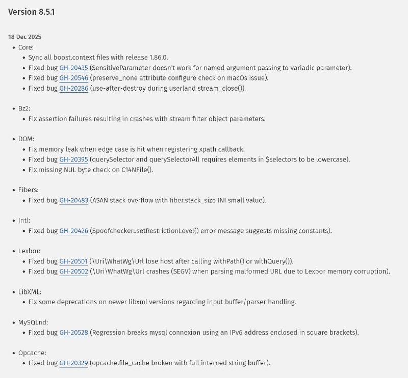 Релиз PHP 8.5.1, 8.4.16, 8.3.29, 8.2.30
