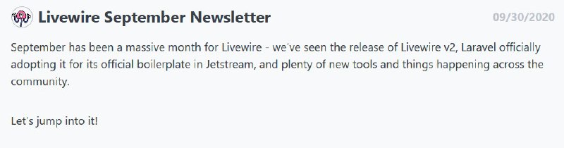Сентябрьская новостная рассылка от Livewire