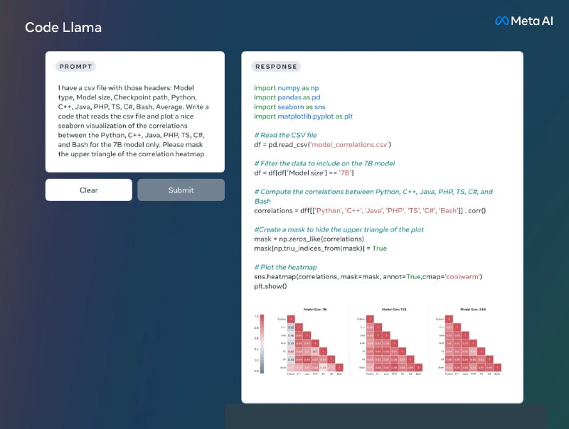 Мета выпустила Code Llama — нейросеть для генерации кодаОна может писать программы как по описаниям на естественном языке, так и  использоваться для отладки и дописывания уже готового кода. Заявлена поддержка популярных языков программирования, включая PHP, JavaScript, TypeScript, Python, C++ и Java. Нейросеть бесплатна для коммерческого использования. Код проекта доступен на Github, саму модель можно скачать на сайте Меты (используйте VPN)  и запустить у себя на компьютере.