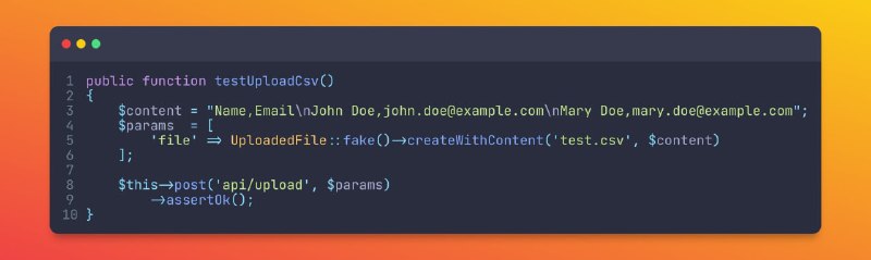 Для тестов можно создавать фейковые файлы через UploadedFile::fake() и Storage::fake()