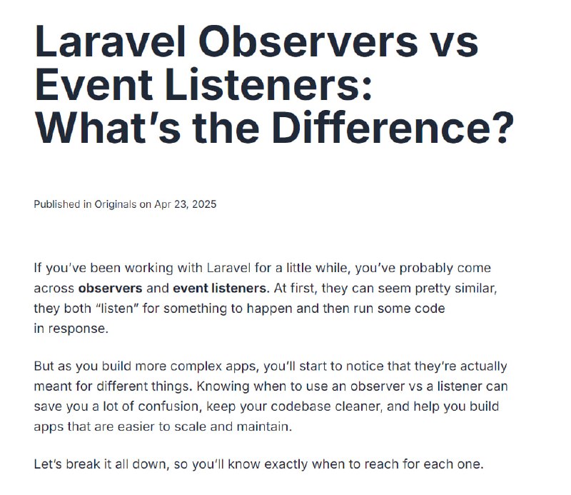 Наблюдатели и Слушатели в Laravel — в чём разница?
