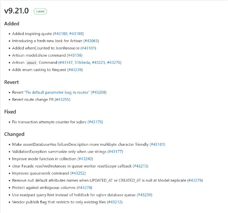 Релиз Laravel 9.21Обновление сфокусировано на улучшении Artisan. Позже расскажу подробнее.