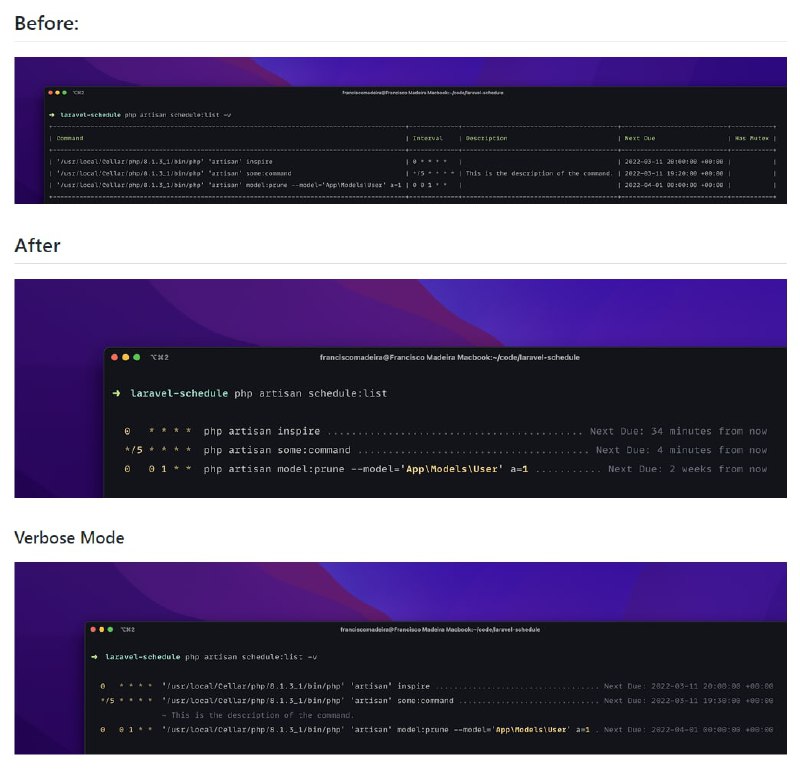В Laravel 9.5 изменён вывод команды php artisan schedule:list