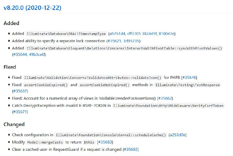 Релиз Laravel 8.20