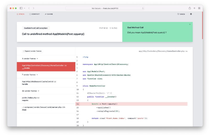 Вышла обновленная версия Ignition, которая будет дефолтной страницей ошибок в Laravel 9. Но вы можете уже сейчас установить её для своих проектов на Laravel 8.