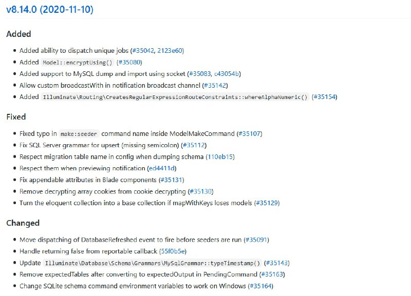 Релиз Laravel 8.14