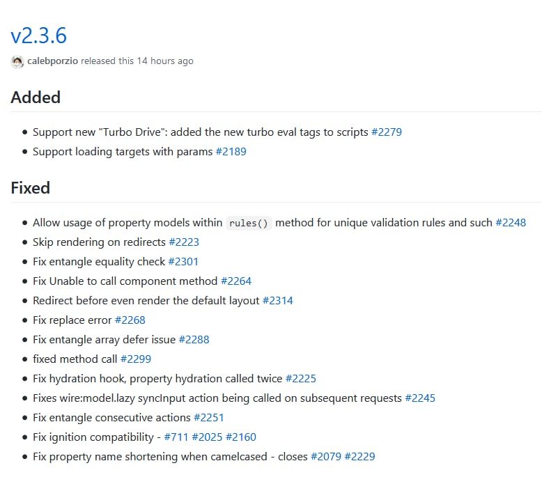 Релиз Livewire 2.3.6