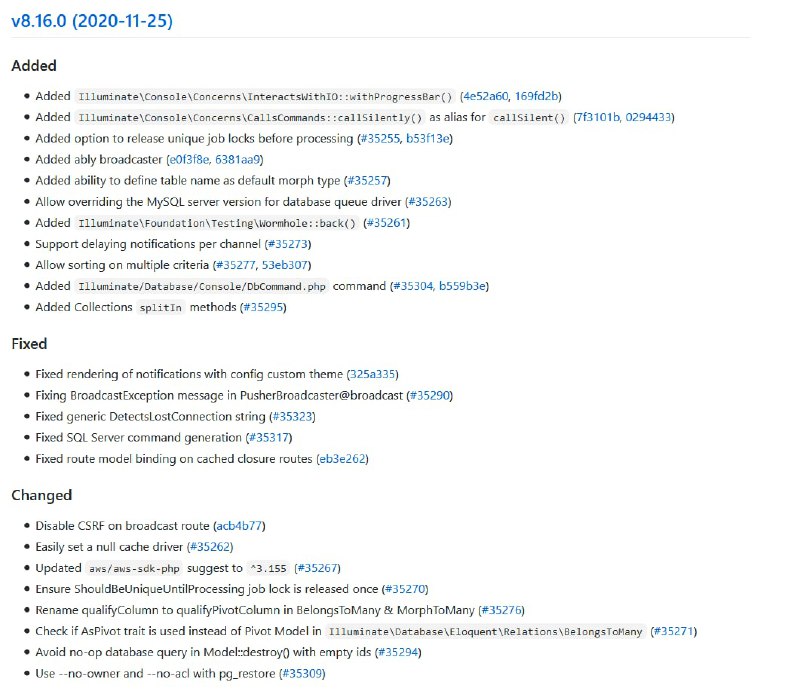 Релиз Laravel 8.16