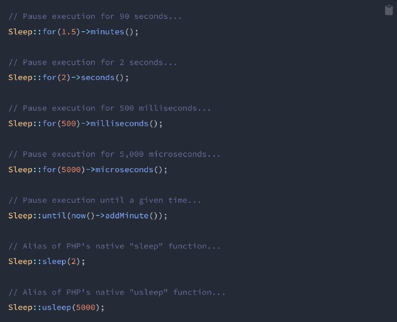 В Laravel 10.10 добавлен класс Sleep — обёртка над нативными функциями sleep и usleep.
