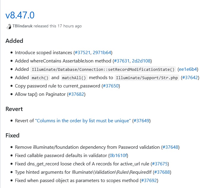 Релиз Laravel 8.47