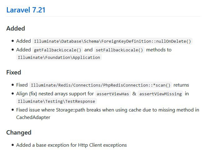 Релиз Laravel 7.21