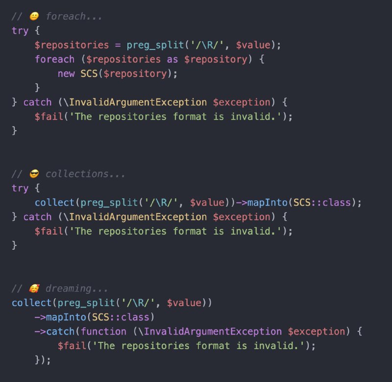 Добавляем try/catch в коллекции Laravel