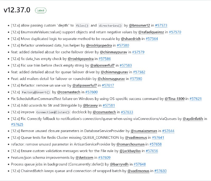 Релиз Laravel 12.37github.com/laravel/framework/releases