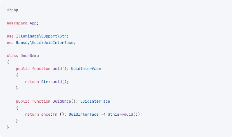 Хелпер мемоизации once() появится в Laravel 11Он гарантирует, что вы всегда получите одно и то же значение, независимо от того, сколько раз вы вызываете метод объекта. Функция once полезна, когда у вас есть код, который вы хотите выполнить только один раз.
