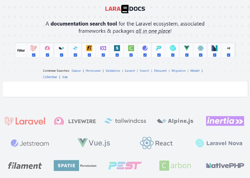 Поиск по документации всей экосистемы Laravel