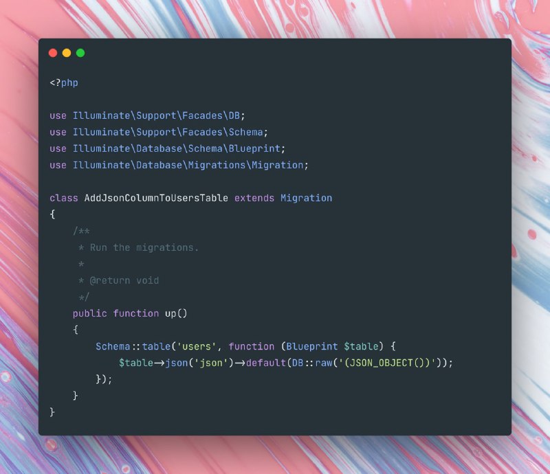 Советы по LaravelСпособ задания дефолтного значения для json-поля с помощью сырого запроса.