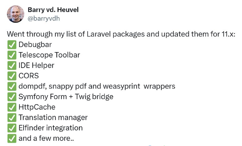 Barry обновил все свои пакеты под Laravel 11.