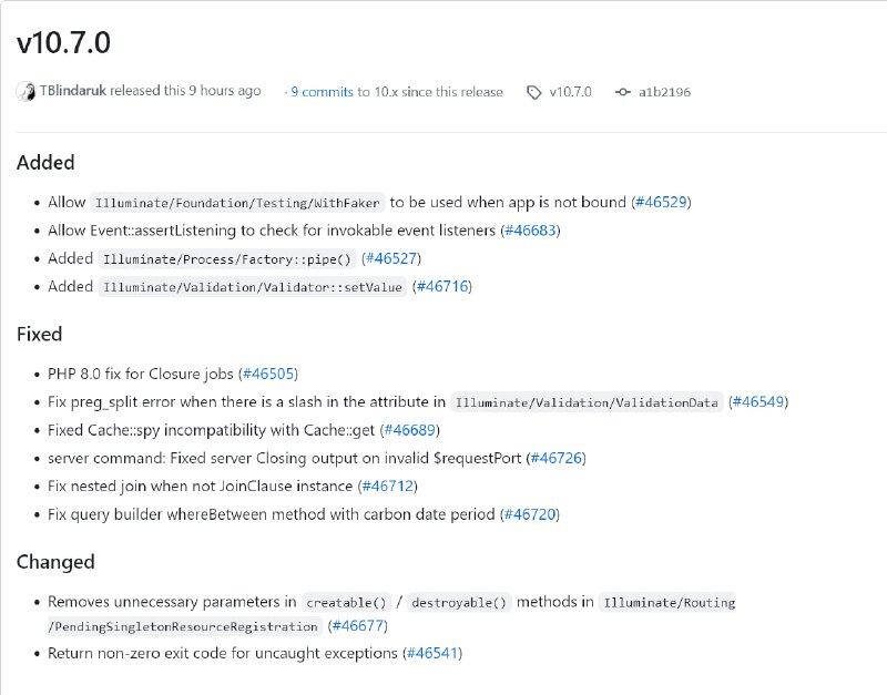 Релиз Laravel 10.7