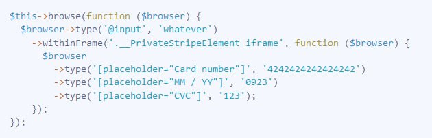 Тестирование Stripe Elements на Laravel Dusk