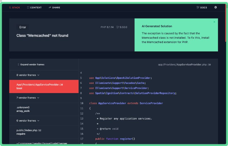AI-powered error solutions for your Laravel appsПодключение OpenAI и использование его для исправления ошибок при разработке Laravel-приложения.