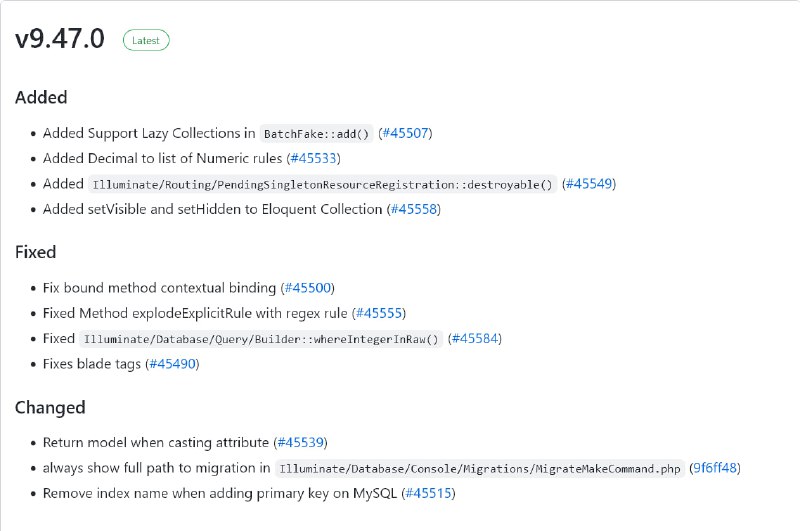 Релиз Laravel 9.47