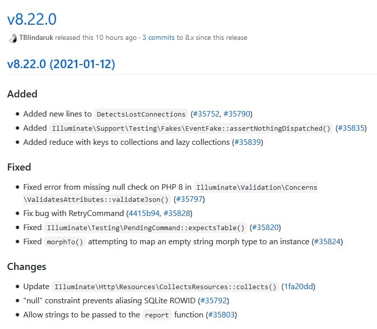 Релиз Laravel 8.22