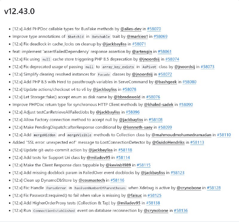 Релиз Laravel 12.43