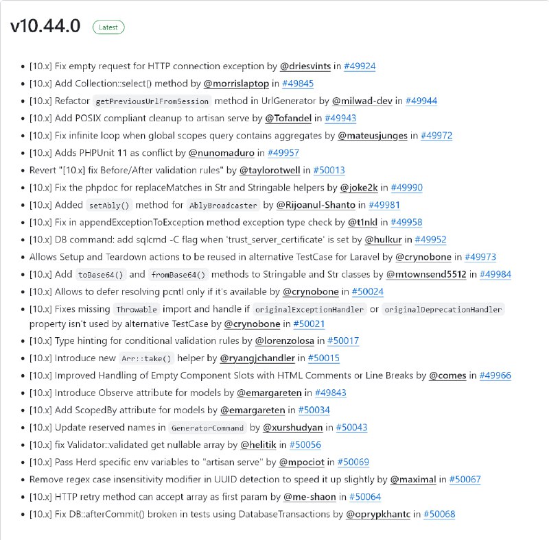 Релиз Laravel 10.44