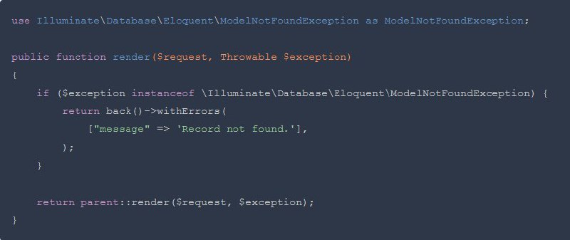 Обрабатываем исключение  ModelNotFoundException глобально