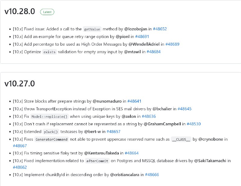 Релизы Laravel 10.27 и 10.28