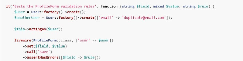 Пишем тесты на Pest для правил валидации Laravel Livewire