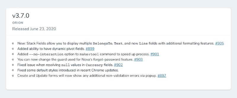 Релиз Laravel Nova 3.7