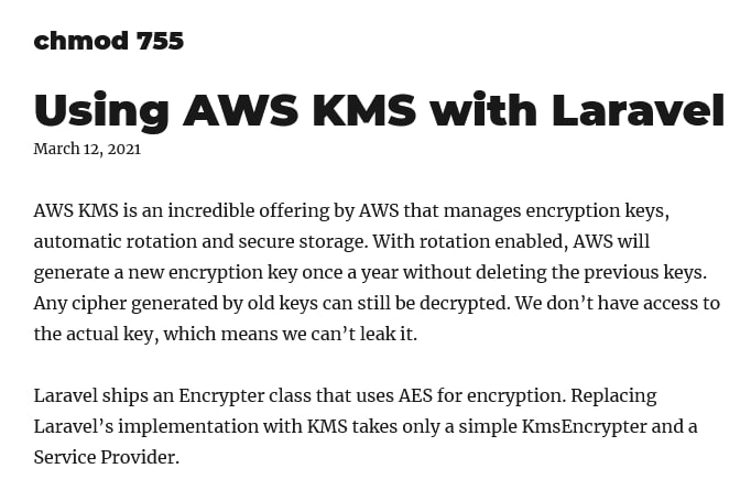 Использование криптографических ключей AWS в Laravel