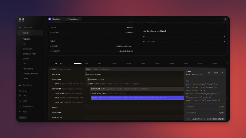 Первые скриншоты работы Laravel NightwatchПервые скриншоты работы Laravel Nightwatch