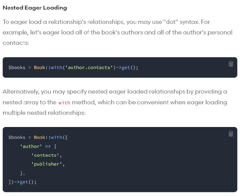 Альтернативный синтаксис загрузки отношений в Laravel 9.18Теперь можно их указывать не только строкой, но и вложенным массивом.