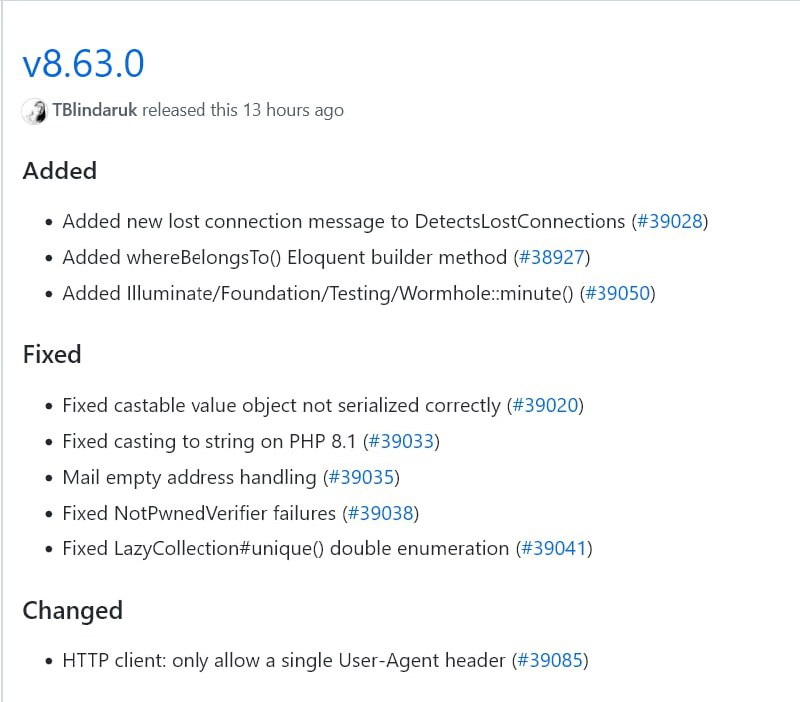 Релиз Laravel 8.63