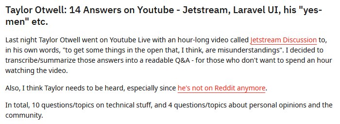 Текстовая выжимка из последнего стрима Тейлора: 14 ответов о Jetstream и Laravel UI