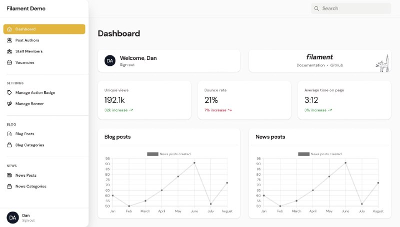 Релиз Filament Admin Panel 2— Новый дизайн— Группировки боковой панели— Глобальный поиск— Статистика и Графики— Интегрирована Spatie MediaLibrary— Доступны новые возможности Filament Form Builder и  Table BuilderТребования: PHP 8.0+, Laravel 8.0+, Livewire 2.0+.