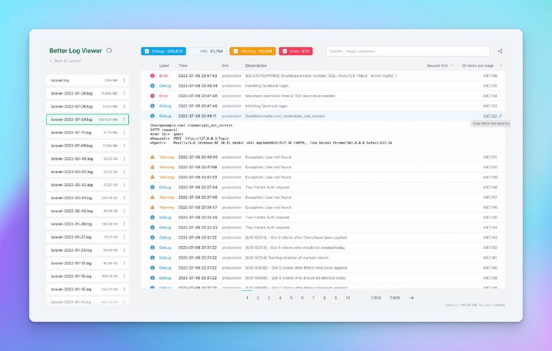 Релиз Log Viewer for LaravelПолностью обновлённый вьювер Laravel-логов от OPcodes.
