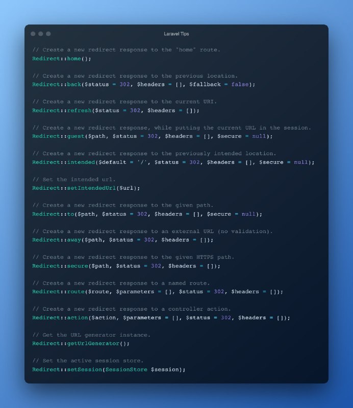 Шпагалка по Laravel Redirect