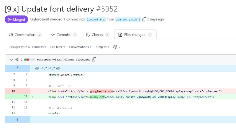 Laravel, Jetstream и Breeze теперь используют Bunny Fonts вместо Google Fonts.