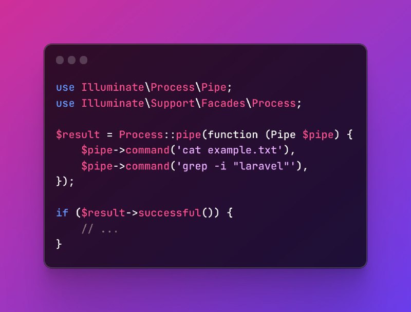 В Laravel 10.7 появилась поддержка конвейера для процессов, который легко позволяет связывать вывод одного процесса с входными данными для другого.