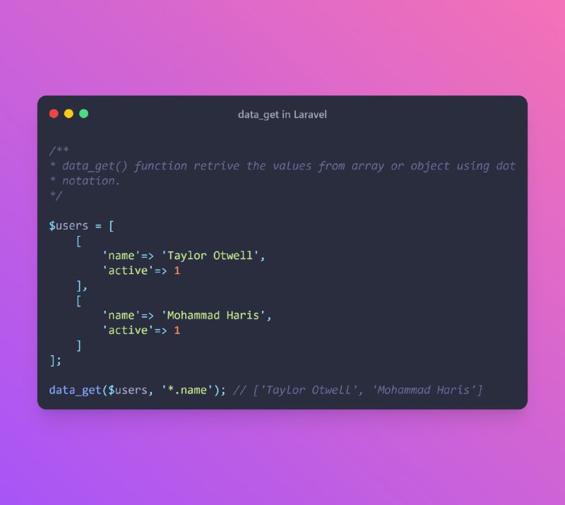 Хелперы Laravel • data_fill — заполняет пропущенные значения в массивах. • data_set — устанавливает значение определенного ключа в массивах. • data_get — получает значения указанного ключа из массива.Хелперы Laravel • data_fill — заполняет пропущенные значения в массивах. • data_set — устанавливает значение определенного ключа в массивах. • data_get — получает значения указанного ключа из массива.